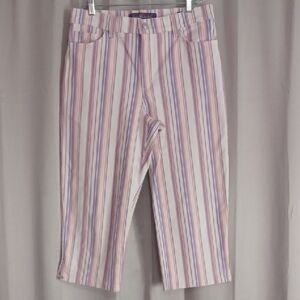 Gloria Vanderbilt Pink Purple Stripe Amanda Capri High Rise 5 Pocket Stretch